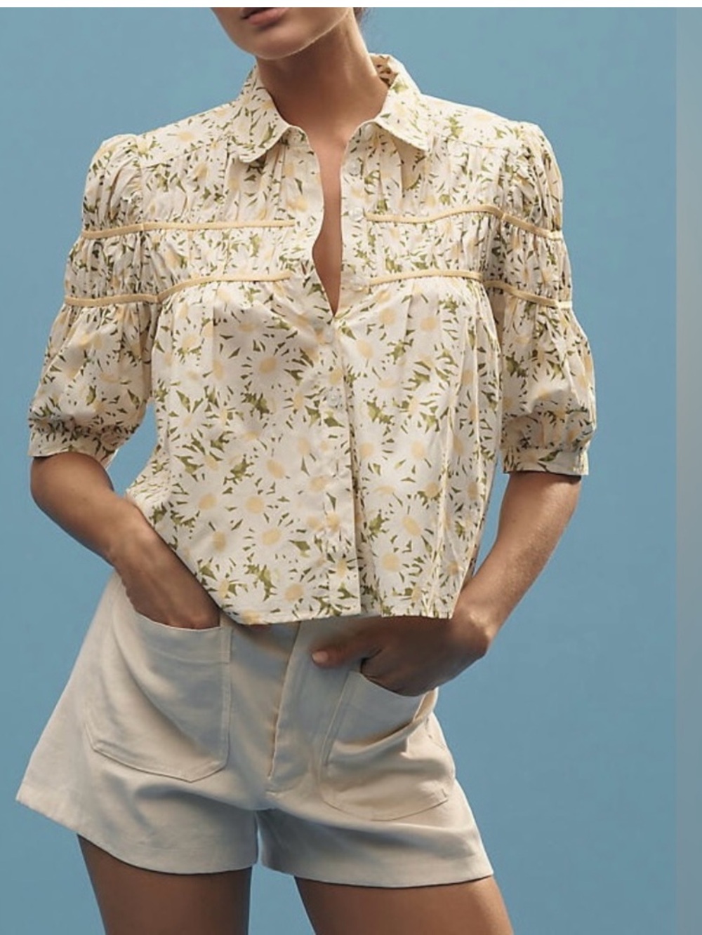 Anthropologie Maeve The Leandra Shirred Yoke Blouse